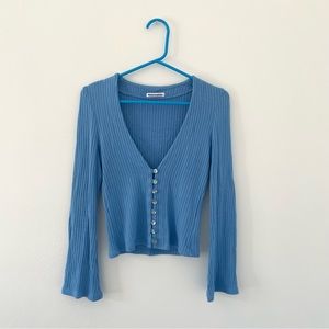 Reformation Blue Ribbed Button-Up Blouse